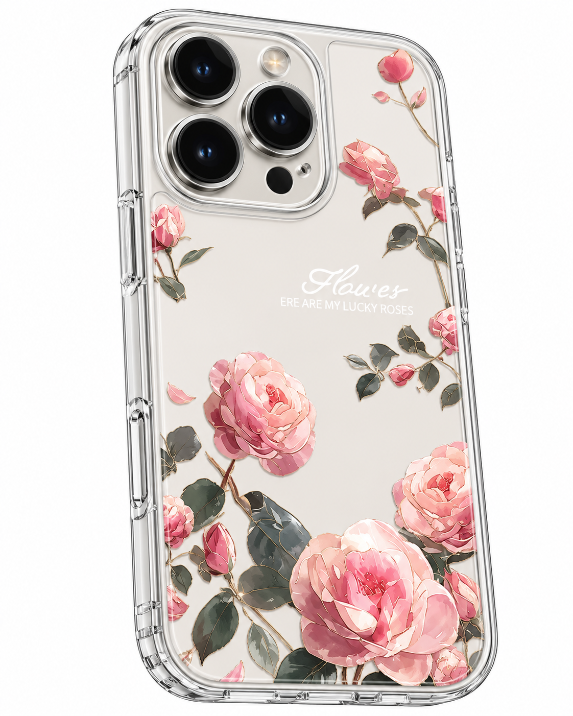 Minimalist Transparent Pink Rose Shockproof Case for iPhone 16 – Drop-Resistant Clear Cover