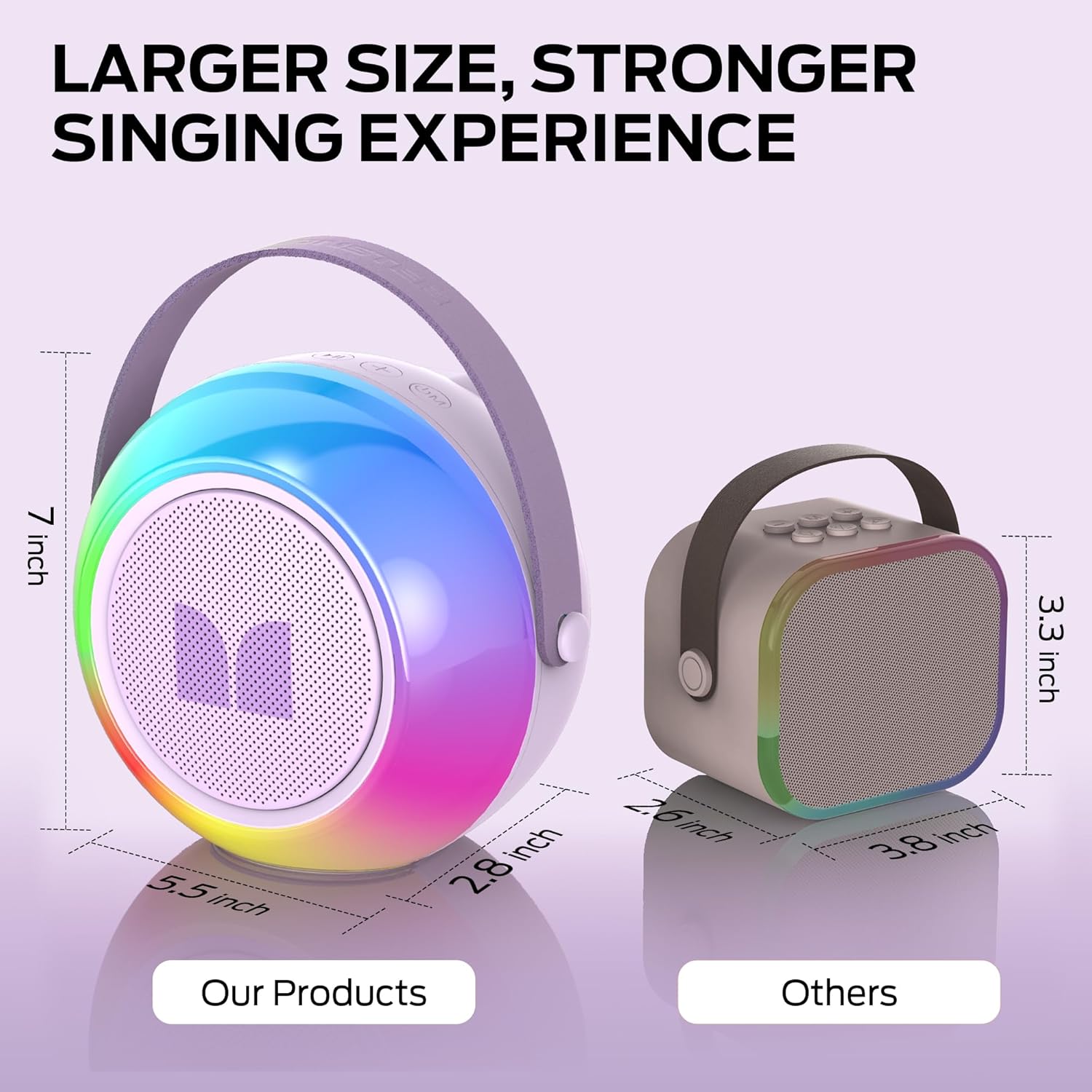 Monster Mini M8 Karaoke Machine for Kids Adults, Portable Bluetooth Speakers with 2 Wireless Microphones and Lights