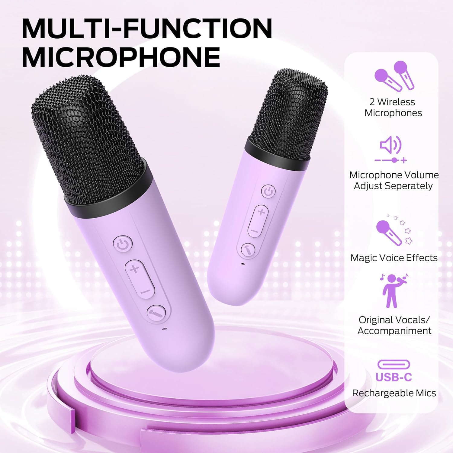Monster Mini M8 Karaoke Machine for Kids Adults, Portable Bluetooth Speakers with 2 Wireless Microphones and Lights