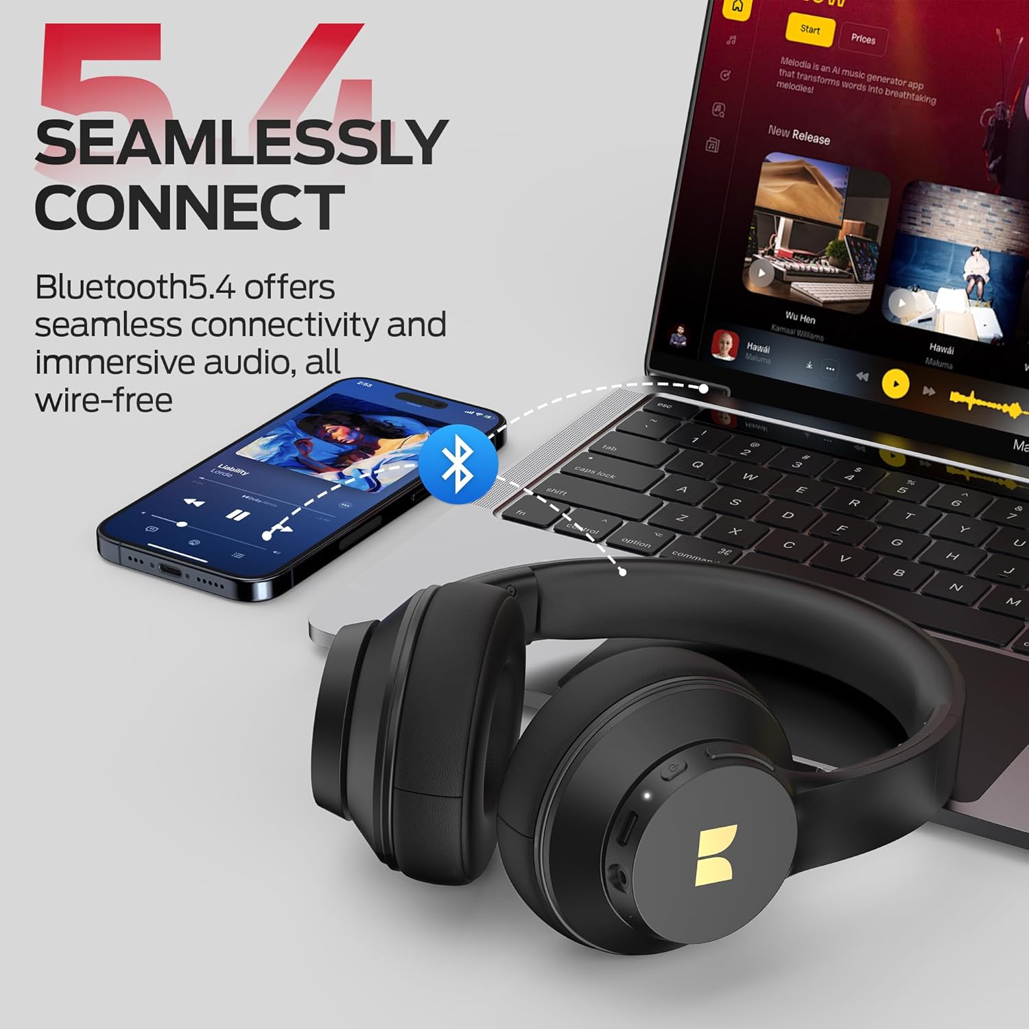Monster Mission 100 Bluetooth Headphones, On Ear Headphones with Immersive Bass, Crystal Clear Call, 40H Playtime, Bluetooth 5.4, Comfortable Fit Wireless Headset for Travel Work (Black)