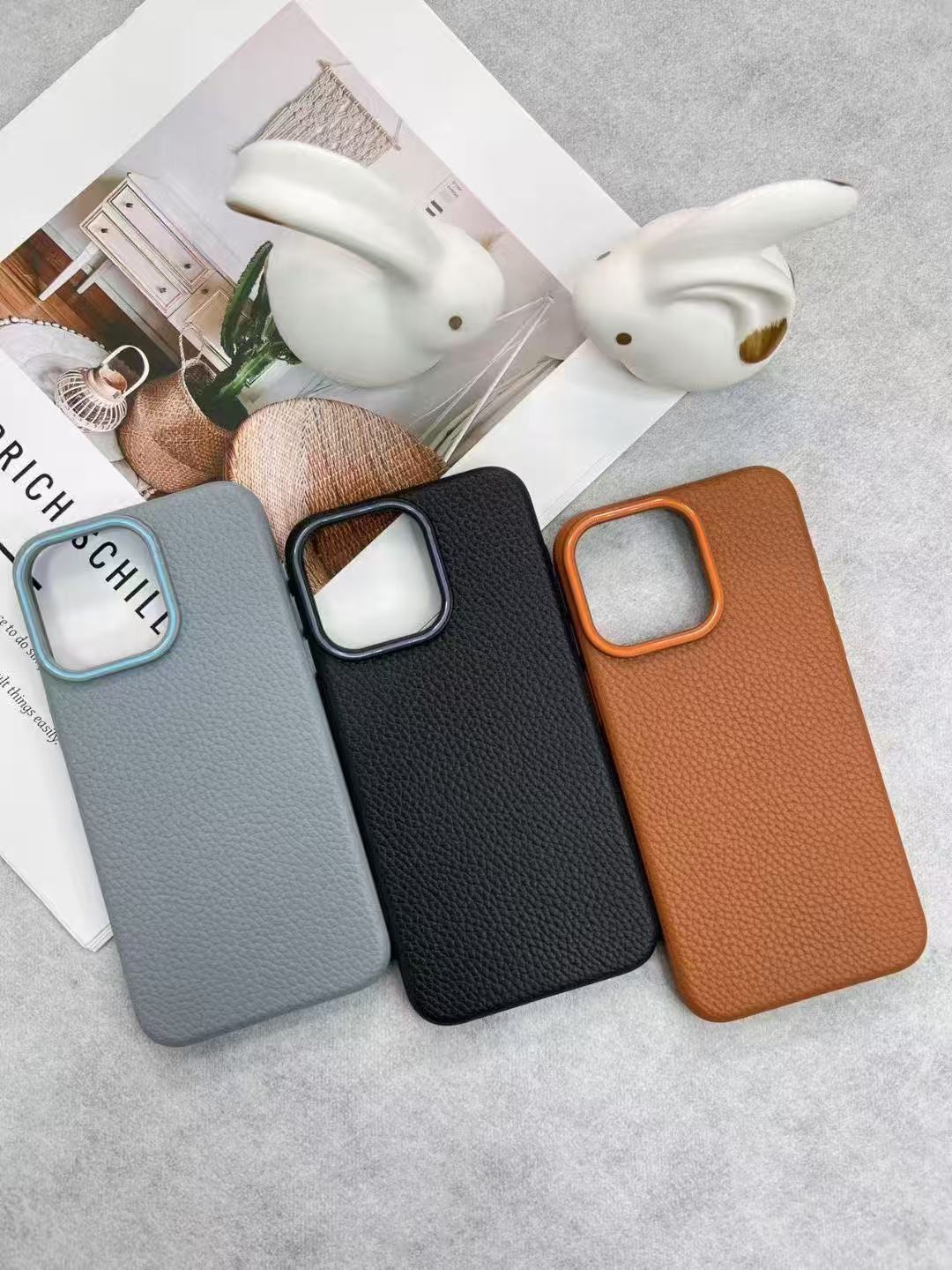 iPhone 16 Lychee Pattern magsafe Leather Case Anti-Fingerprint Anti-Slip Protective Cover 16
