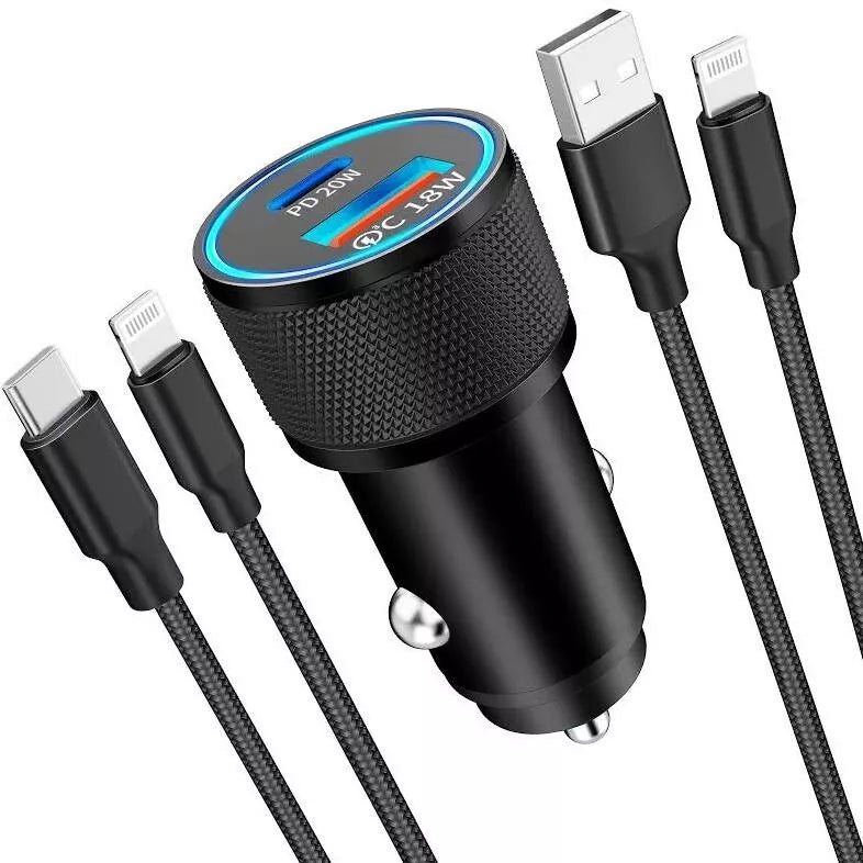 PBuddy Fast Dual Car Charger Usb A + Type C 38W Lightning Fast Charge