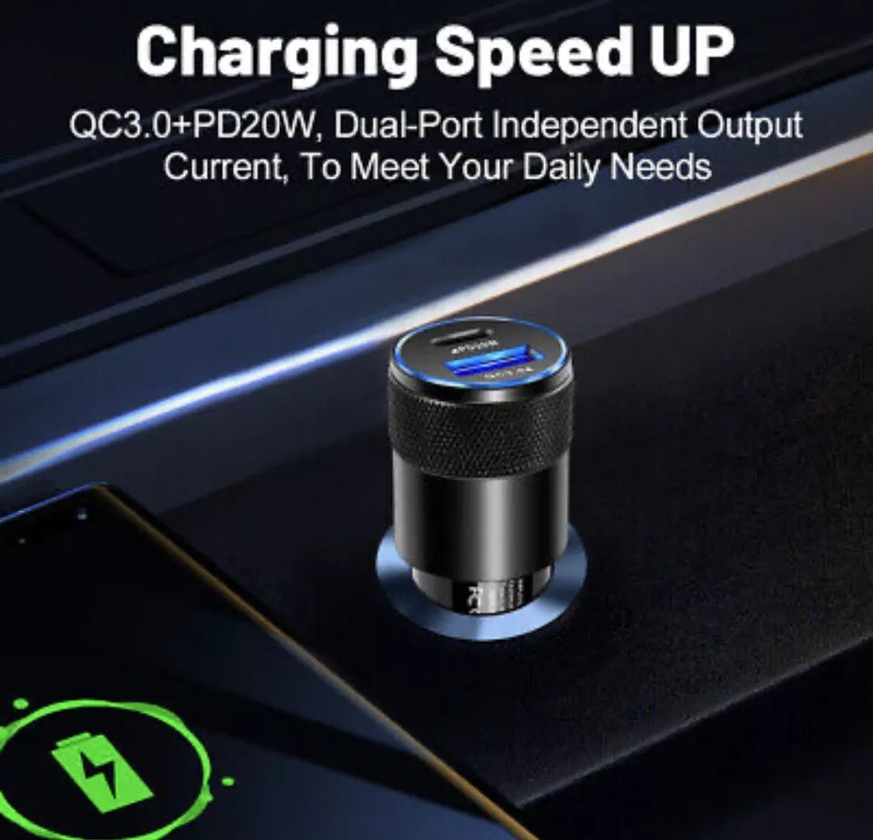 PBuddy Fast Dual Car Charger Usb A + Type C 38W Lightning Fast Charge