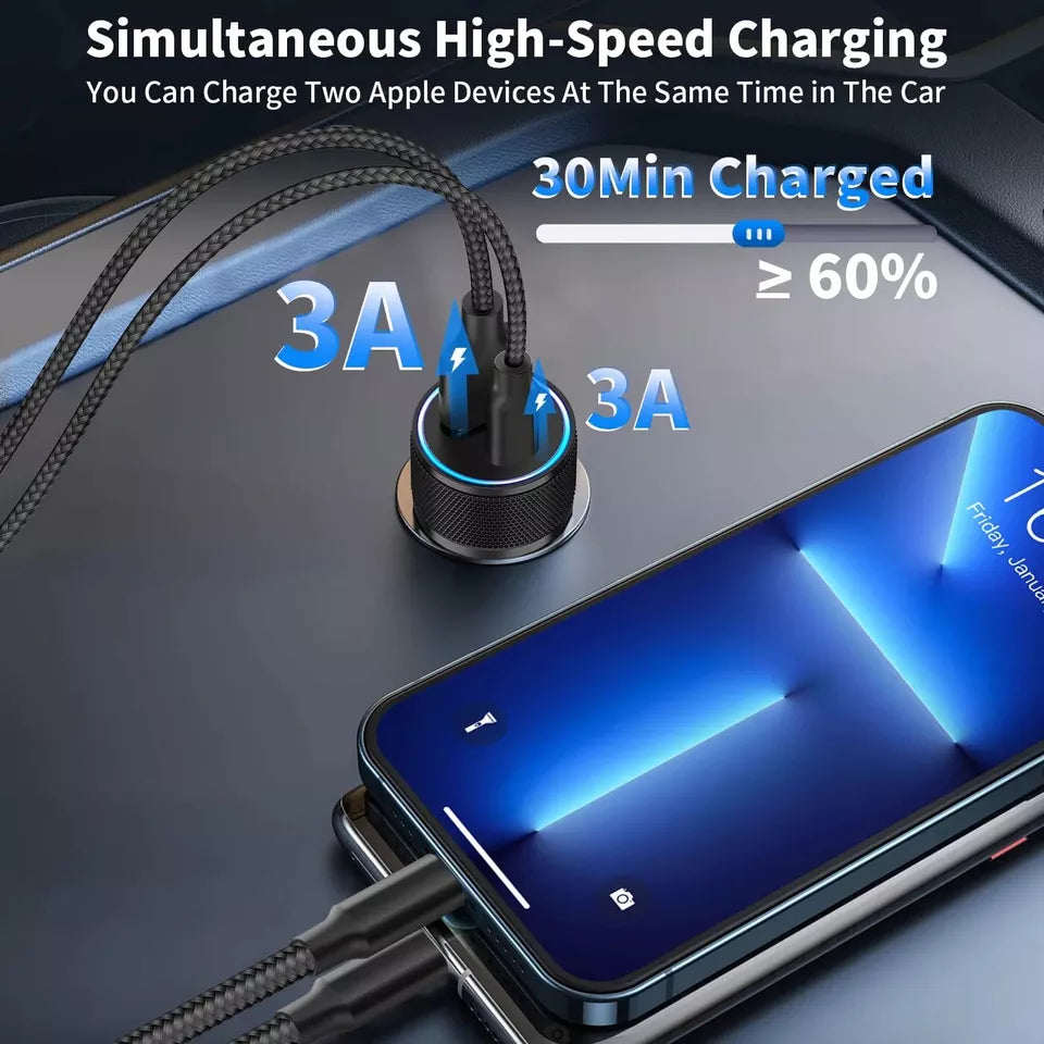 PBuddy Fast Dual Car Charger Usb A + Type C 38W Lightning Fast Charge