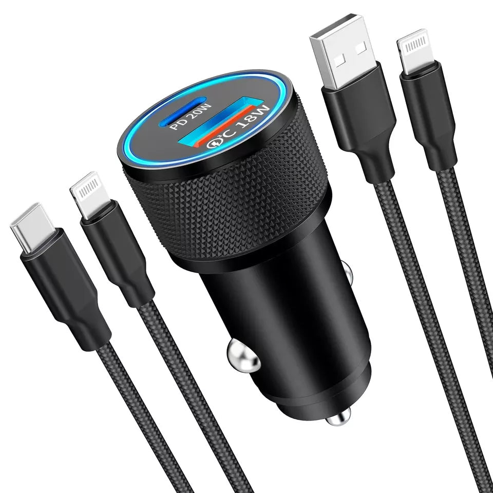 PBuddy Fast Dual Car Charger Usb A + Type C 38W Lightning Fast Charge