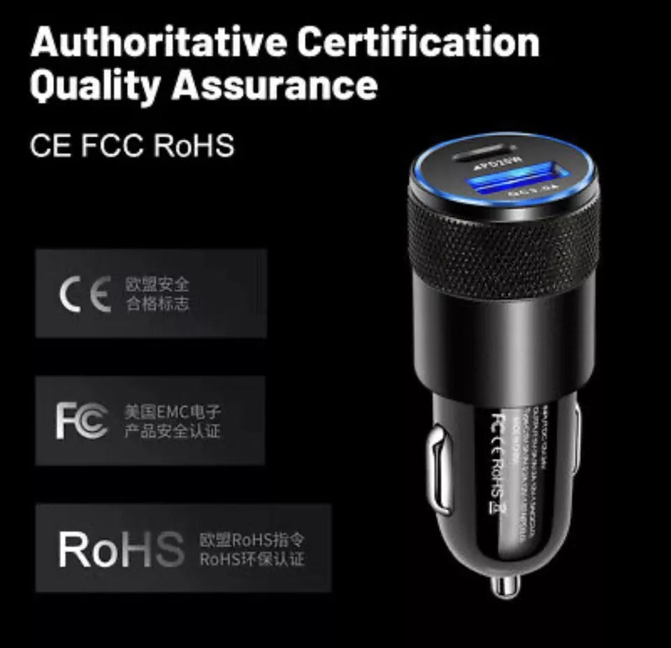 PBuddy Fast Dual Car Charger Usb A + Type C 38W Lightning Fast Charge