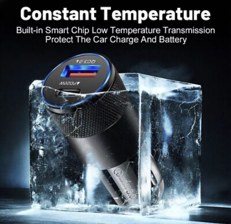 PBuddy Fast Dual Car Charger Usb A + Type C 38W Lightning Fast Charge