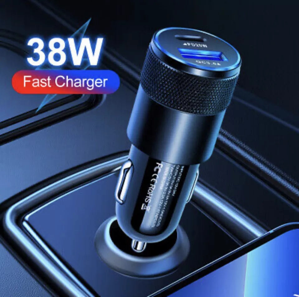 PBuddy Fast Dual Car Charger Usb A + Type C 38W Lightning Fast Charge
