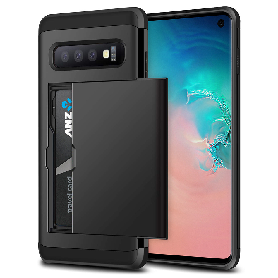 Galaxy S10 Dual-Layer Protective Case with Sliding Card Compartment