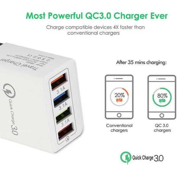 Smart 51W 4 Multi-Port PD QC3.0 Type C USB Hub Wall Charger Adapter Fast Charger