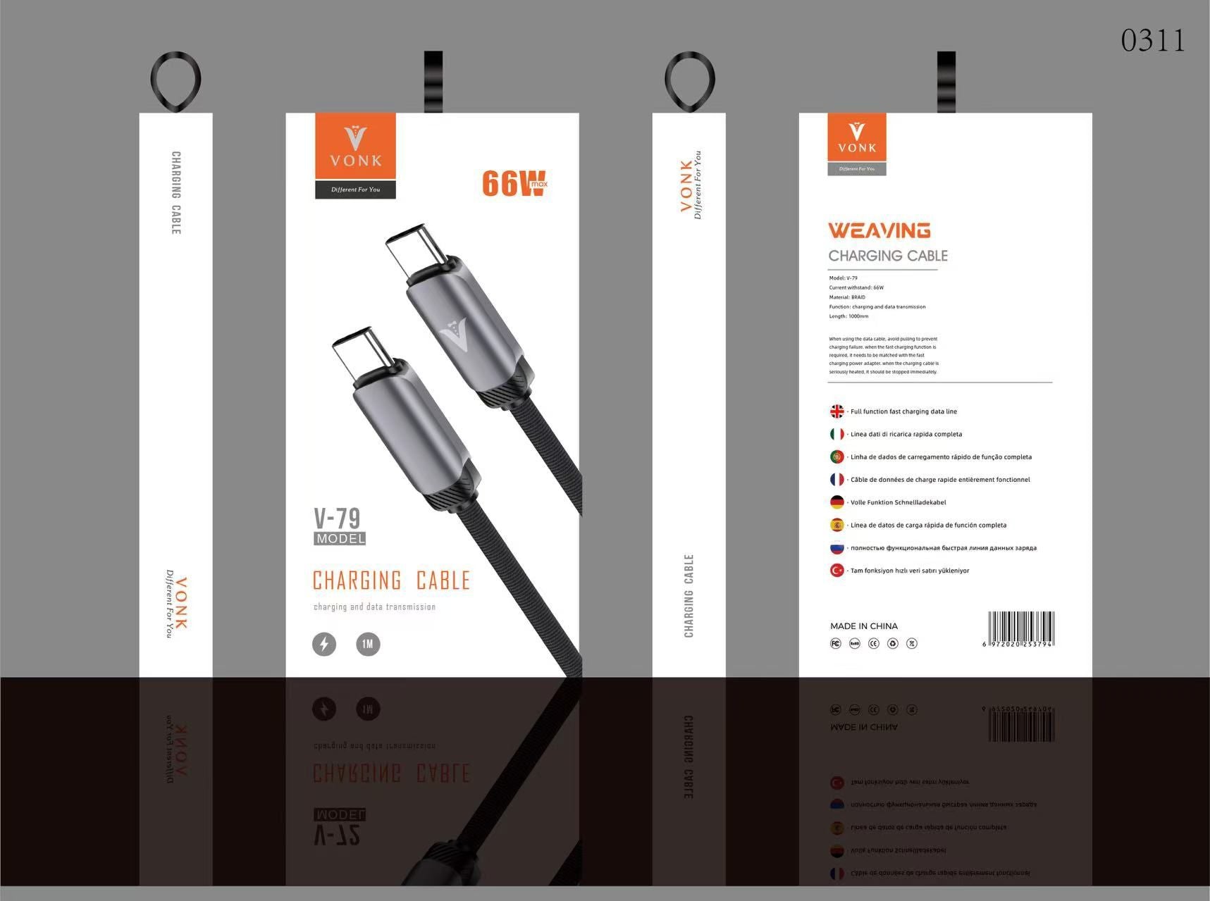 USB-C to USB-C Charging Cable 1m – 66W Fast Charge, Braided, Durable & Tangle-Free - V79